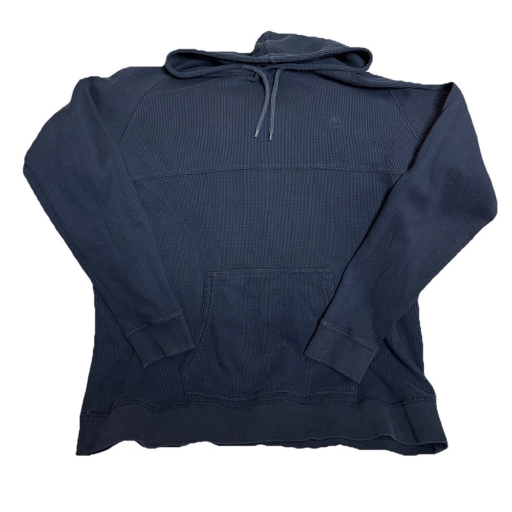 Timberland Mens Blue Waffle Weave Thermal PullOver Hoodie w Pocket and Logo M